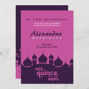Invitation Nuits violettes et roses chaudes Quinceañera