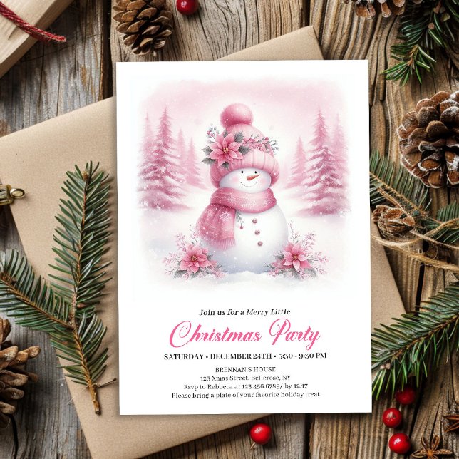 Invitation numérique classique pour enfants avec b (Classic Pink Snowman Kids Digital Christmas Invitation

)
