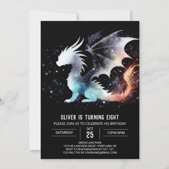Invitation numérique d'anniversaire avec dragon de (Devant)