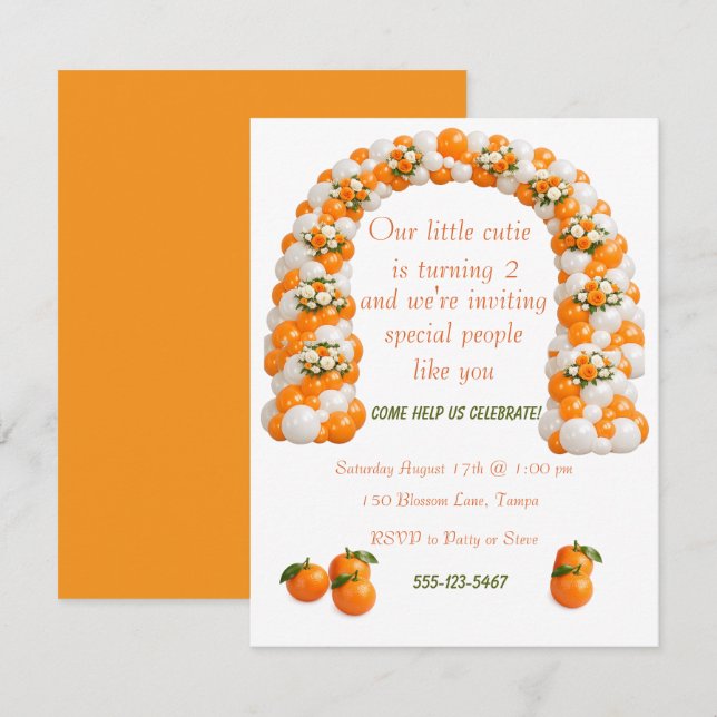 Invitation numérique d'anniversaire Little Cutie O (Devant / Derrière)