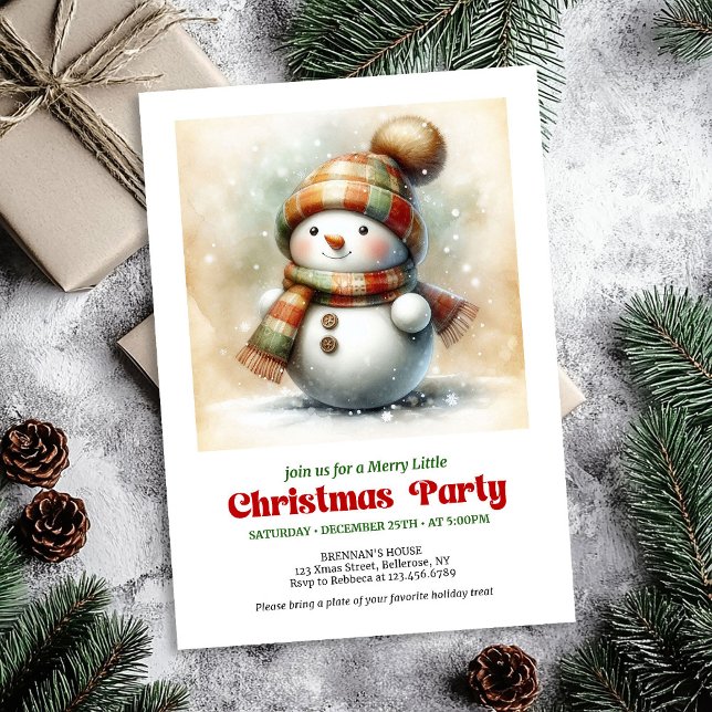 Invitation numérique de bonhomme de neige de dessi (Cozy cartoon snowman invitation digital holiday artwork

)