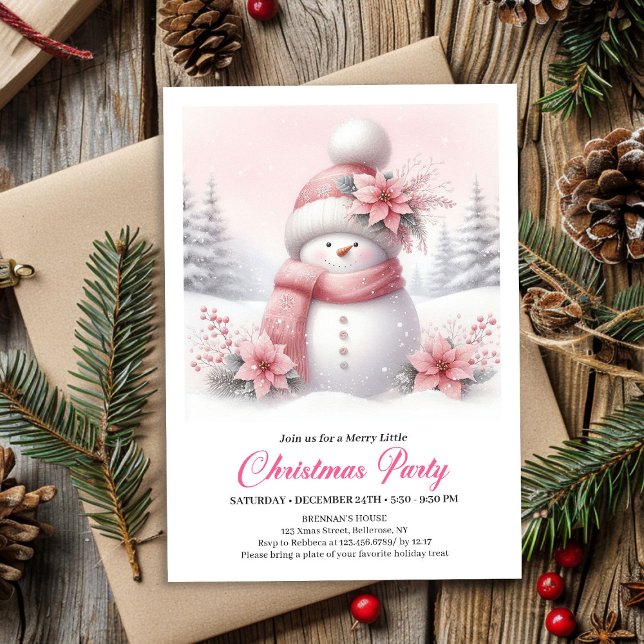 Invitation numérique de Noël fantaisiste en forme  (Whimsical Pink Snowman Digital Christmas Invite for Kids)