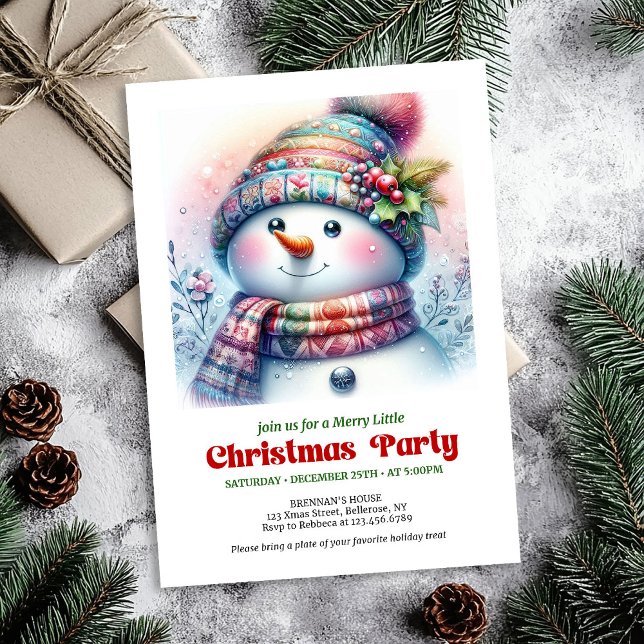 Invitation numérique de vacances de bonhomme de ne (Charming cartoon snowman holiday invite joyful digital)