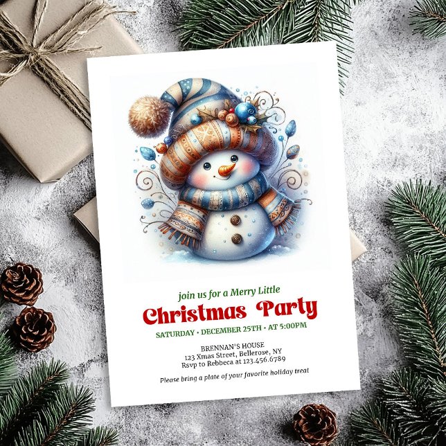 Invitation numérique festive et drôle de bonhomme  (Cozy funny snowman holiday invite festive digital

)