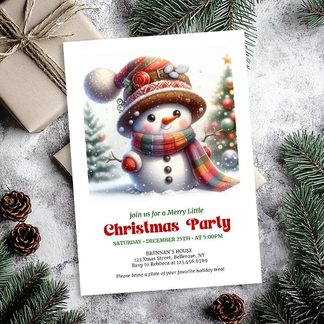 Invitation numérique festive et ludique de bonhomm (Playful cartoon snowman invite festive fun printable

)