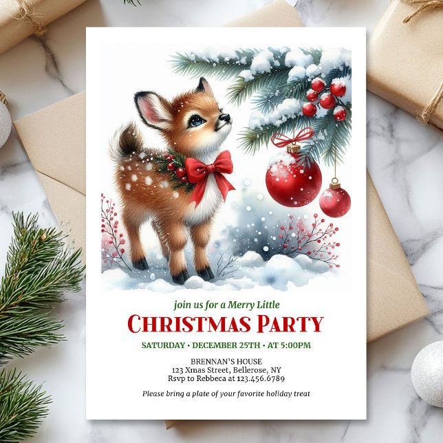 Invitation numérique Noël pour enfants forêt ennei (Lovely snowy forest Christmas kids invite printable card)