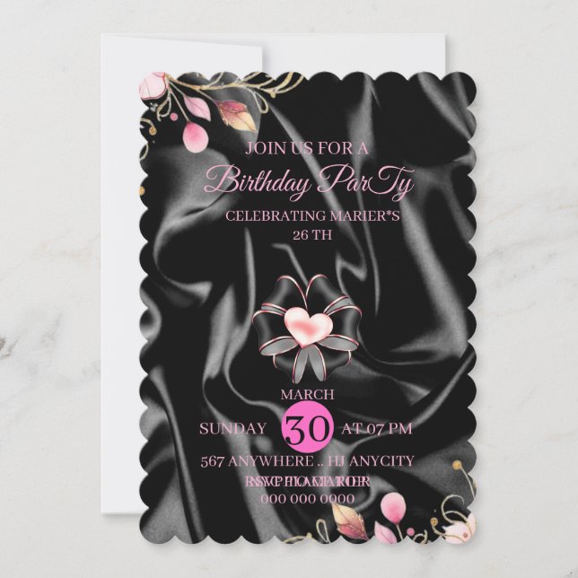 Invitation numérique pour 25 ans, Fille rose poudr (Devant)