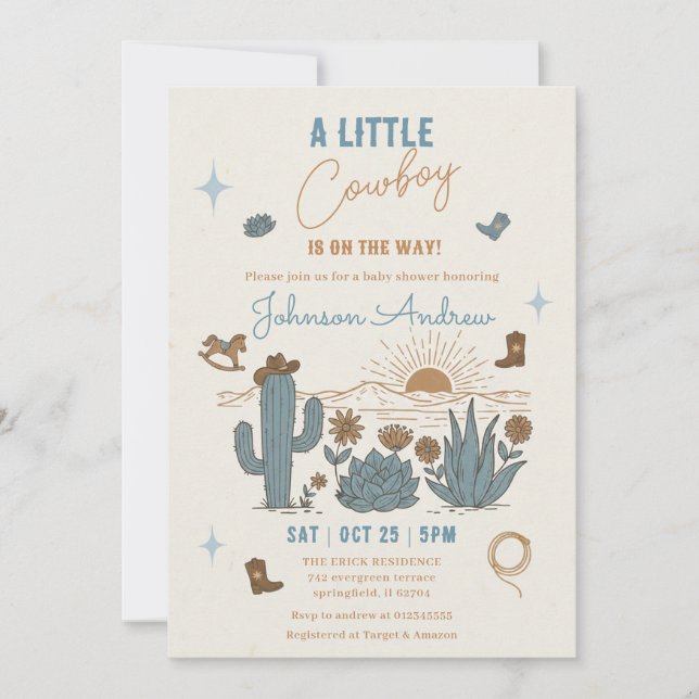Invitation numérique pour Baby Shower Cow-Boy pers (Devant)