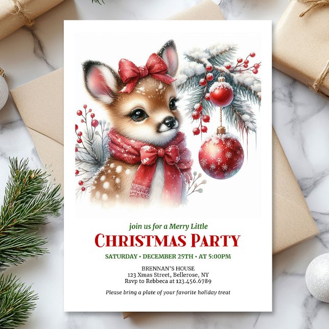 Invitation numérique pour enfants de Noël avec des (Cozy woodland deer Christmas kids invite digital download)