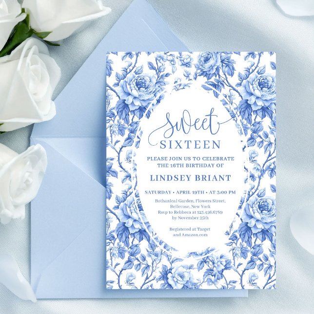 Invitation numérique pour les 16 ans Anniversaire  (Royal Blue Digital Sweet 16 Birthday Invitation)