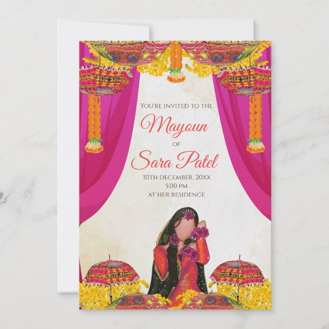 Invitation numérique pour Mayoun et carte de Haldi (Devant)