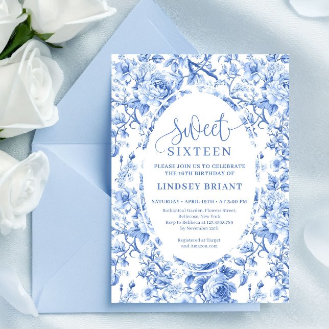 Invitation numérique pour un anniversaire Sweet 16 (Dusty Blue Roses Digital Sweet 16 Invitation)