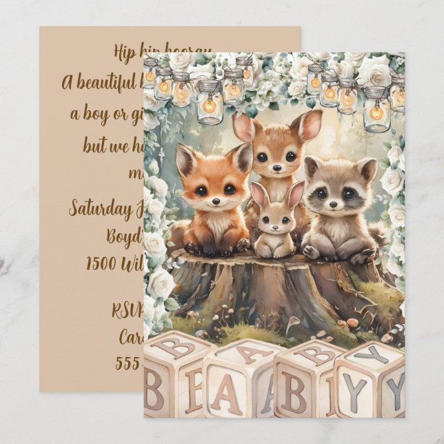 Invitation numérique pour une douche de bébé avec  (Devant / Derrière)