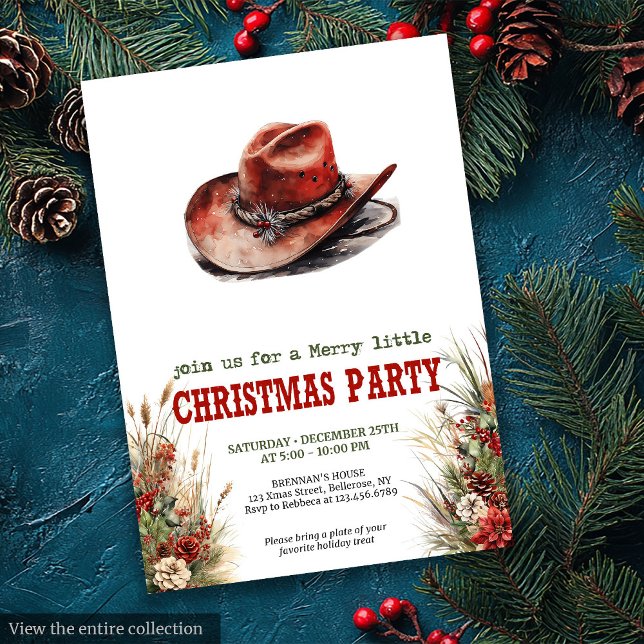 Invitation numérique pour une fête de Noël avec ch (Cowboy Hat Christmas Party Digital Invite)