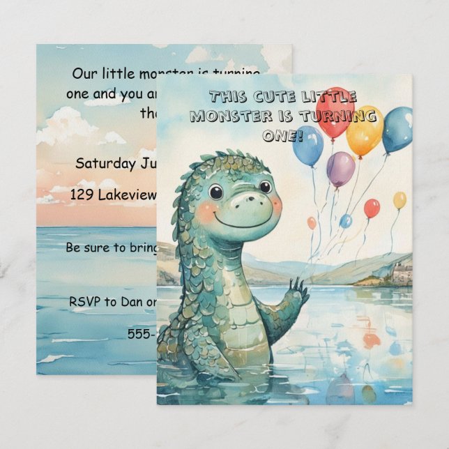 Invitation numérique pour une fête de petit monstr (Devant / Derrière)
