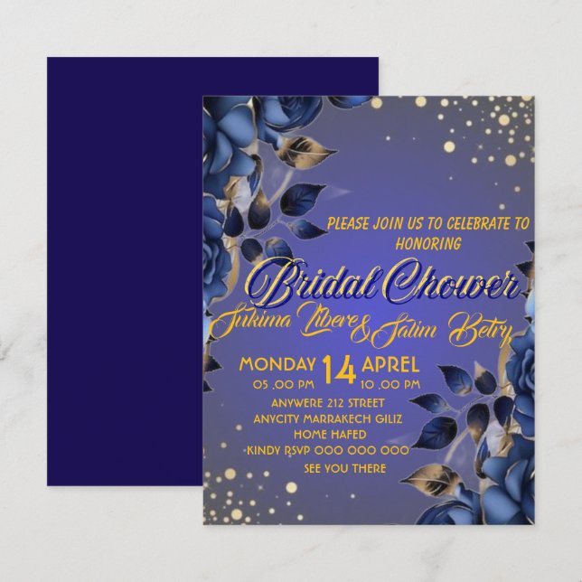 Invitation Numérique Royal Bleu et Or Modifiable (Devant / Derrière)