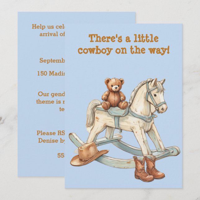 Invitation numérique vintage Little Cowboy (Devant / Derrière)