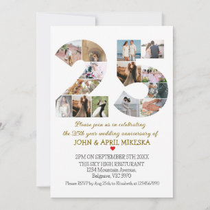 Invitation Numéro 25 Anniversaire du Mariage photo personnali