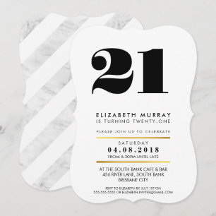 Invitation NUMÉRO D'ÂGE LIBRE minimal noir & marbre 21e INVIT