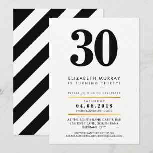 Invitation NUMÉRO D'ÂGE LIBRE minimum noir blanc 30E INVITATI
