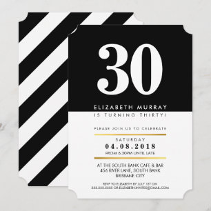 Invitation NUMÉRO D'ÂGE LIBRE minimum noir blanc 30E INVITATI