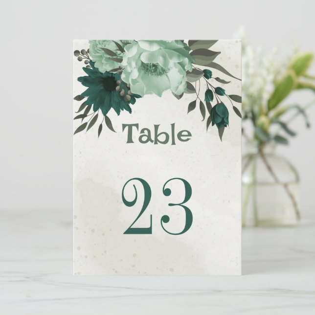 Invitation numéro de la table des fleurs vert émeraude (Debout devant)