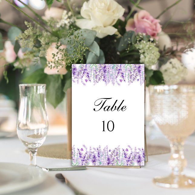 Invitation Numéro de tableau des Mariages floraux de lavande (Lavender Botanical Floral Wedding Table Number Cards)