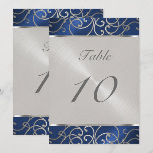 Invitation Numéro de tableau Elegant Blue et Silver Filigree