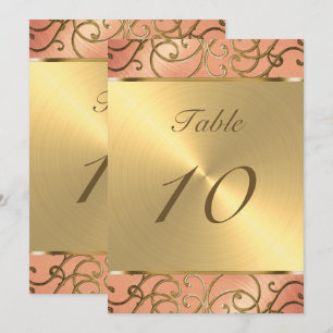 Invitation Numéro de tableau Elegant Peach et Gold Filigree