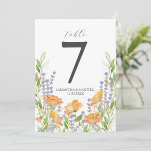 Invitation Numéro de tableau imprimable Fleurs aquarelles
