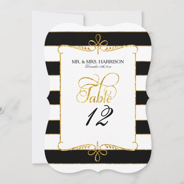 Invitation Numéro de tableau Noms Stried Script Gold Parties  (Devant)