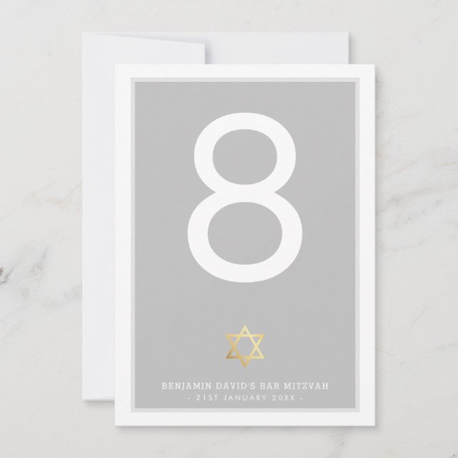 Invitation NUMÉRO DU TABLEAU Bar Mitzvah étoile de david grey (Devant)