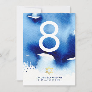 Invitation NUMÉRO DU TABLEAU Barre Mitzvah or étoile bleu aqu