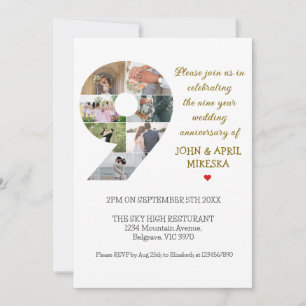 Invitation Numéro Neuf Anniversaire du Mariage photo personna