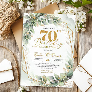 Invitation Numéro or aquarelle eucalyptus 70e anniversaire
