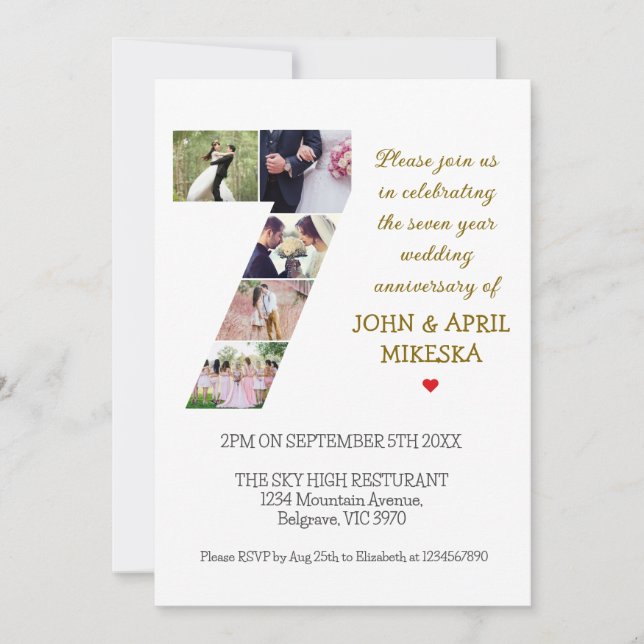Invitation Numéro Sept Anniversaire du Mariage photo personna (Devant)