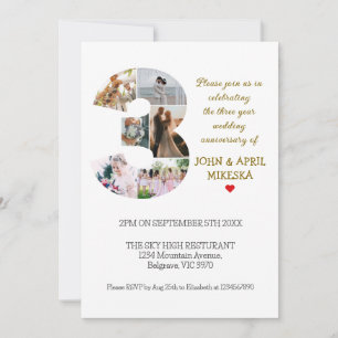 Invitation Numéro Trois Anniversaire du Mariage photo personn