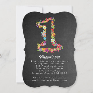 Invitation Numéro Un Printemps Floral 1er anniversaire Invita