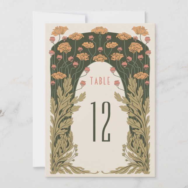 Invitation Numéros de tableau Mariage orange et olive (Devant)