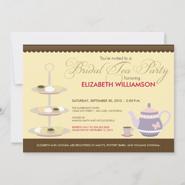 Invitation nuptiale avec du charme de thé (jaune) (Devant)