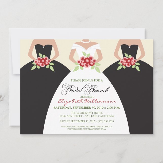 Invitation nuptiale de brunch de jeune mariée et (Devant)
