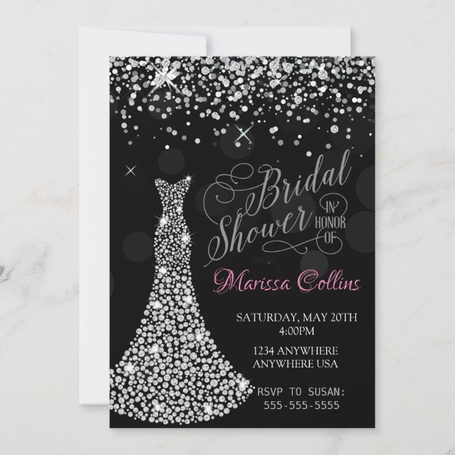 Invitation nuptiale de douche de robe de diamant, (Devant)