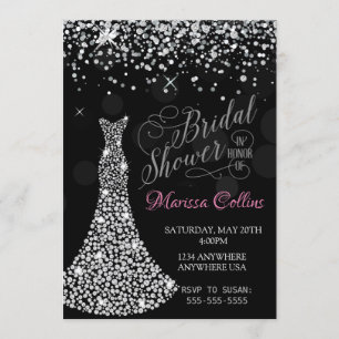 Invitation nuptiale de douche de robe de diamant,