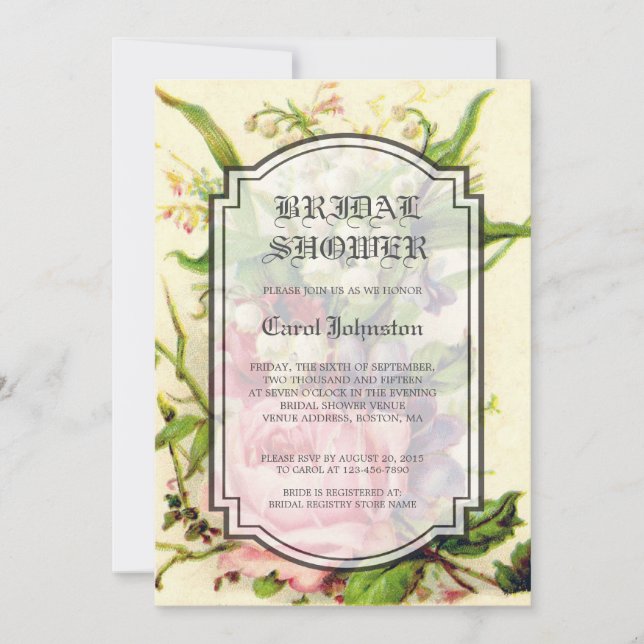 INVITATION NUPTIALE DE DOUCHE DE ROSE FLORAL (Devant)