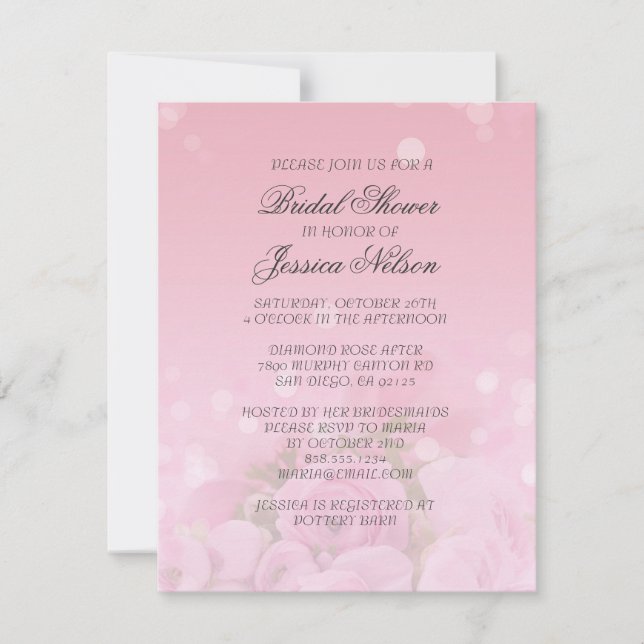 Invitation nuptiale de luxe Roses roses Bouquet (Devant)