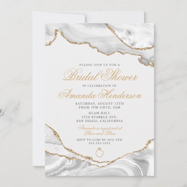 Invitation nuptiale en marbre blanc et or (Devant)