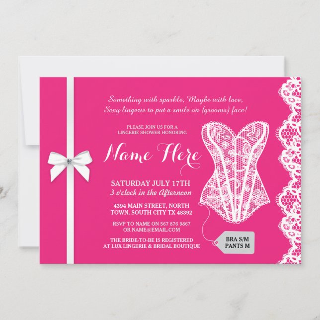Invitation nuptiale Fuschia Pink Lingerie (Devant)