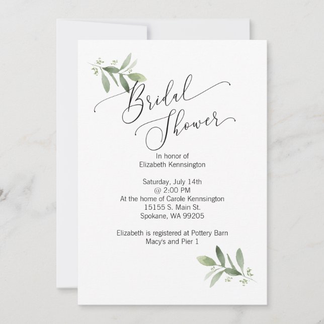 Invitation nuptiale/Wedding shower avec eucalyptus (Devant)