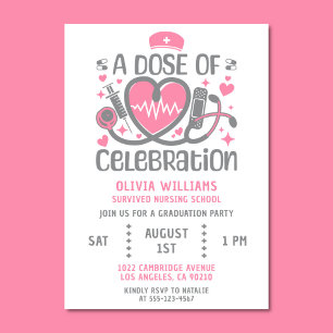Invitation Nurse Graduation Party RN Modern Rose & Grey