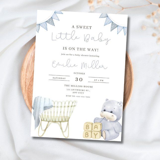 Invitation Nurserie Bleue Lit de Bébé Baby Shower Fête pour B (Créateur téléchargé)